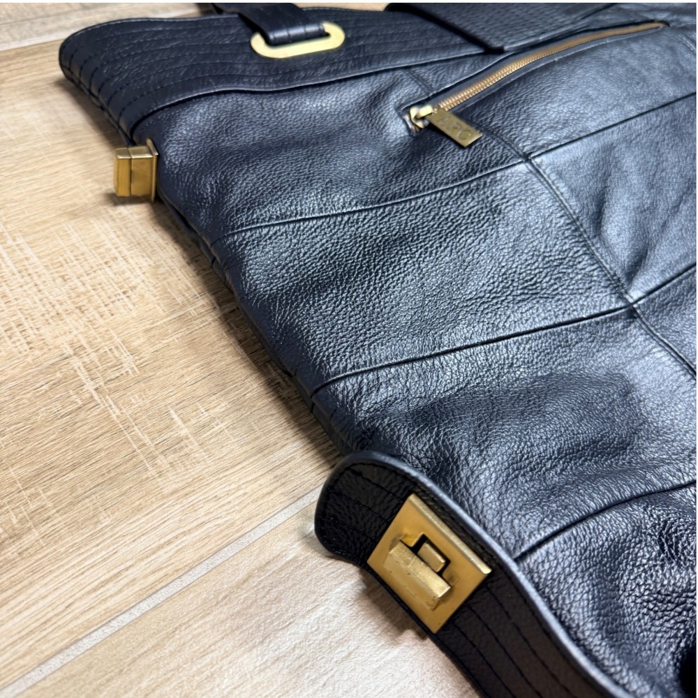A.P.C. Black Pebbled Leather Structured Tote Shoulder Bag Gold Hardware - Picture 12 of 16